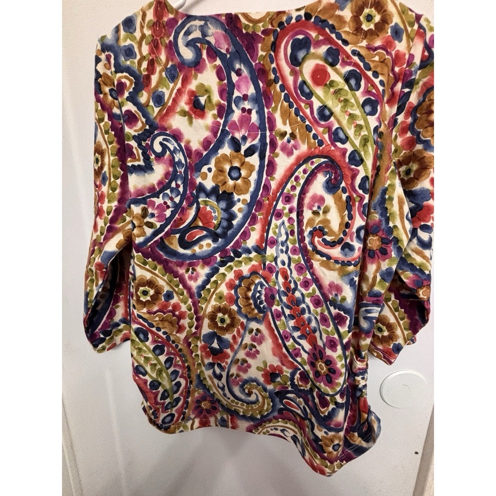 NWT Alfred Dunner Small Paisley Red Blue 3/4 Sleeve Blouse 40x25 Beaded Neck - Picture 4 of 10